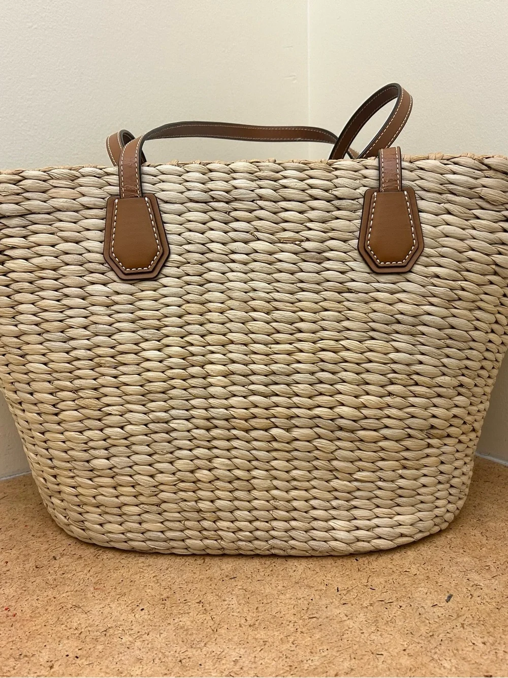 Michael Kors Natural Woven Tote with Brown Leather Trim & Gold Hardware - Picture 3 of 16